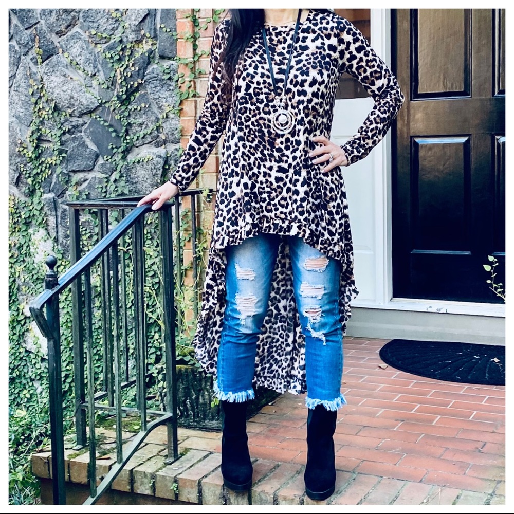 High low fabulous leopard ruffle hem tunic dress - Picture 8 of 12